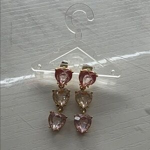Elegant Pink and Clear Heart Drop Earrings